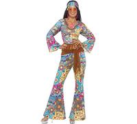 SMIFFYS Costume da hippy potere dei fiori, multi-colore, con Top, pantaloni, copricapo e