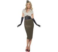 SMIFFYS Costume da maliziosa pin up WW2 verde e cachi, abito e cappello Halloween