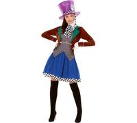 Smiffys Costume da Miss Cappellaio, multicolore, con giacca, gilet, gonna e cappello, fiaba, ali e bacchette, costume per travestimento da libro di fiabe