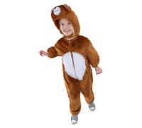 Smiffys Costume da orso per bambini, tuta con cappuccio, unisex, morbido costume da orso marrone, vestito per Halloween per ragazzi e ragazze, cosplay con animali, per feste, giorno del libro, costume