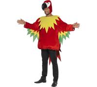 SMIFFYS Costume da pappagallo, rosso, con tuta e cappuccio Halloween