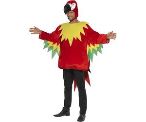 SMIFFYS Costume da pappagallo, rosso, con tuta e cappuccio Halloween