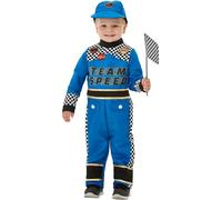 SMIFFYS Costume da pilota da corsa per bambini, Blu, con tuta, cappello e bandiera