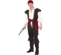 SMIFFYS Costume da pirata, marrón, foulard, parte superiore, pantaloni, cinta e copriscarpe