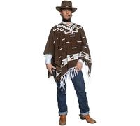 SMIFFYS Costume da pistolero ricercato di una vera città western con poncho, abito con finta camicia e foulard