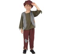Smiffys - Costume da povero ragazzo vittoriano, verde con top, pantaloni e cappello, costume per bambini