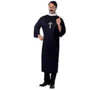 SMIFFYS Costume da prete, nero con abito lungo e collana