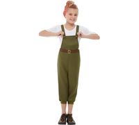 SMIFFYS Costume da ragazza di campagna della seconda guerra mondiale, Verde, con maglia, salopette e foulard