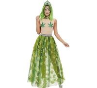 SMIFFYS Costume da regina della cannabis, Verde, Body, gonna e diadema trasparenti