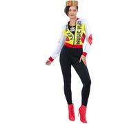 Smiffys Costume da regina push it pop, stile retrò, con stampa "Let the Music Play", per feste e festival anni '80 e '90