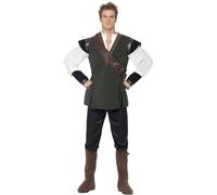 SMIFFYS Costume da Robin Hood, verde con pantaloni, maglietta, cinta con porta frecce e copri-scarpe Halloween