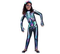 SMIFFYS Costume da scheletro “Bright Bones bambini, tutina da “Giorno dei Morti” per bambine