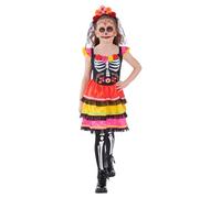 Smiffys Costume da scheletro colorato e fascia floreale per bambine, costume messicano per Halloween, dolcetto o scherzetto, carnevale e festival