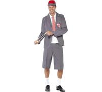 SMIFFYS Costume da scolaro, grigio, Blazer, camicia frontale e cravatta, pantaloncini e berretto Halloween