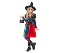 Smiffys Costume da strega arcobaleno con vestito, cappello e collant, costume di Halloween per bambini, travestimento per Halloween