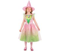 Smiffys Costume da strega buona per ragazze, con vestito scintillante rosa e verde e cappello a punta abbinato, vestito per feste di Halloween, età 4-6 anni