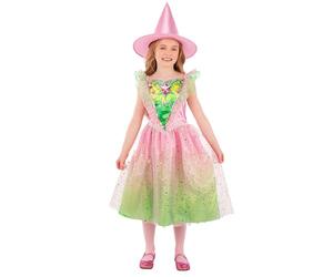 Smiffys Costume da strega buona per ragazze, con vestito scintillante rosa e verde e cappello a punta abbinato, vestito per feste di Halloween, età 7-9 anni