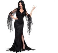 Smiffys Costume da strega dell'anima immortale da donna, set composto da | Costume da strega gotico con abito nero lungo fino al pavimento, spacco sulla coscia, maniche in pizzo fluente