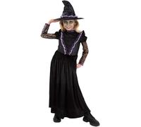 Smiffys Costume da strega dell'ovest con vestito e cappello da donna, stile gotico nero, per Halloween, strega malvagia, età 7-9 anni