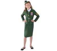 Smiffys Costume da uffi ciale dell`esercito da ragazza, verde Khaki, con giacca, gonna, cinturaincorporata e cappello Halloween