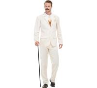 SMIFFYS Costume da uomo ruggenti anni '20, Bianco, con giacca da smoking, pantaloni e camicia finta