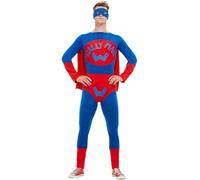 SMIFFYS Costume da Wallyman, blu e rosso, con tuta, mantello integrato, slip e maschera Halloween