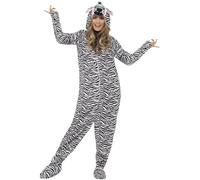 Smiffys Costume da zebra, bianco e nero, tutto in uno, con cappuccio, per feste e animali