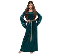 SMIFFYS Costume Damigella medievale, Verde, con abito e copricapo Halloween