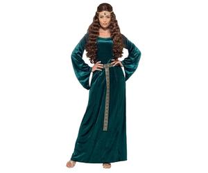 SMIFFYS Costume Damigella medievale, Verde, con abito e copricapo Halloween