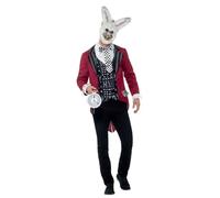 Smiffys Costume deluxe coniglio bianco, Rosso, con giacca, camicia stampata, maschera in EVA e orologio da tasca