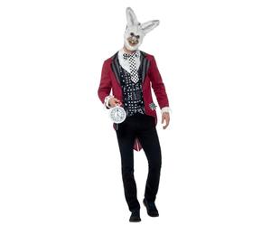 Smiffys Costume deluxe coniglio bianco, Rosso, con giacca, camicia stampata, maschera in EVA e orologio da tasca Halloween