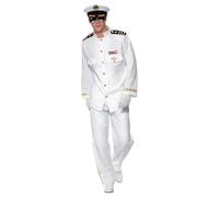 SMIFFYS Costume deluxe da capitano, bianco con giacca, pantaloni, mantello e guanti Halloween