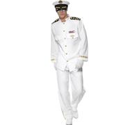 SMIFFYS Costume deluxe da capitano, bianco con giacca, pantaloni, mantello e guanti Halloween