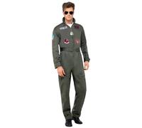 Smiffys Costume deluxe da uomo Top Gun, Verde, con tuta intera, piastrine e occhiali da sole