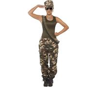 SMIFFYS Costume Deluxe mimetico color cachi, donna, include abito, pantaloni e cappello Halloween