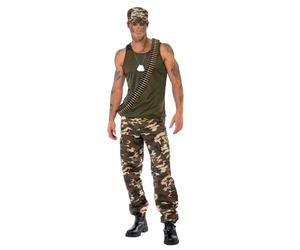 SMIFFYS Costume Deluxe mimetico color cachi, uomo, include abito, pantaloni e cappello Halloween