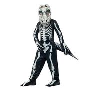 Smiffys Costume deluxe scheletro tirannosauro, Nero, con tuta, coda e maschera con occhi lenticolari 3D