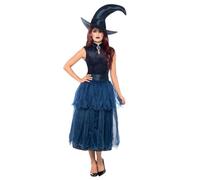 SMIFFYS Costume deluxe strega di mezzanotte, Nero, con vestito, spilla lenticolare in 3D