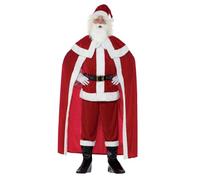 SMIFFYS Costume di Babbo Natale deluxe, rosso con pantaloni, giacca, mantello, cintura, copristivali, guanti, barba e cappello