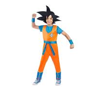 Smiffys Costume di Dragon Ball Z Goku per bambini, con licenza ufficiale, tuta arancione blu, polsini e copricapo Goku nero appuntito, per Halloween, feste, età 10-12 anni