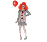 SMIFFYS Costume Donna Clown Vintage, Grigio e Rosso, con Abito e Colletto Halloween