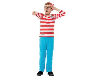 SMIFFYS Costume Dove è Wally?, Deluxe, Rosso e bianco, top con lenticolare 3D, pantaloni, occhiali e cappello Halloween