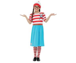 SMIFFYS Costume Dove è Wally? Wenda, Deluxe, Rosso e bianco, vestito con lenticolare 3D, collant, cappello e occhiali Halloween
