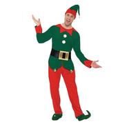 SMIFFYS Costume elfo, Rosso e verde, con top, pantaloni, cappello e cintura Halloween