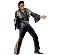Adulti Elvis Presley Costume Nero e Oro 50S Costume da Uomo Grande