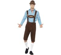 SMIFFYS Costume festa della birra, Blu e marrone, con camicia ed eco Lederhosen scamosciati Halloween