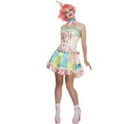 SMIFFYS Costume Fever da Clown Classico con Corsetto, Gonna con Sottogonna, Colletto e Mini Cappello Halloween