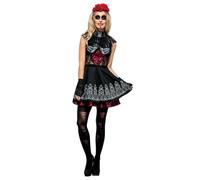Donna Giorno Dei Morti Zucchero Teschio Scheletro Costume Halloween Rosa