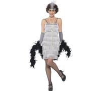 SMIFFYS Costume Flapper, Argento, Abito corto, fascia per capelli e guanti Halloween