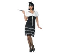 SMIFFYS Costume Flapper, nero, con vestito, cerchietto e stola di pelliccia